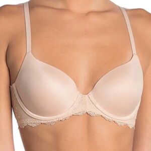 SPANX Womens Size 34D Bra Lightly Lined Demi Underwire Foam Cups Beige Lace $68